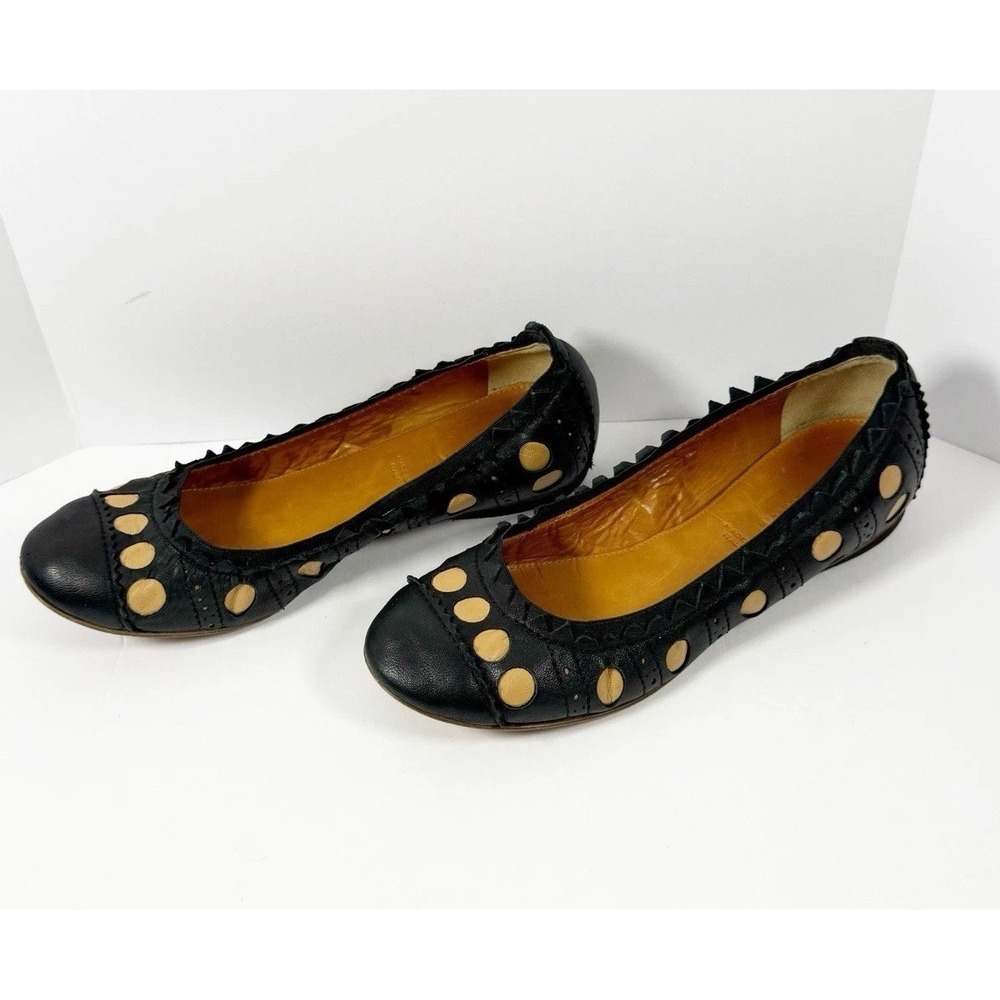 Leifsdottir Spotted Sawtooth Leather Ballet Flats Slip On Boho Polka Dots 36/6